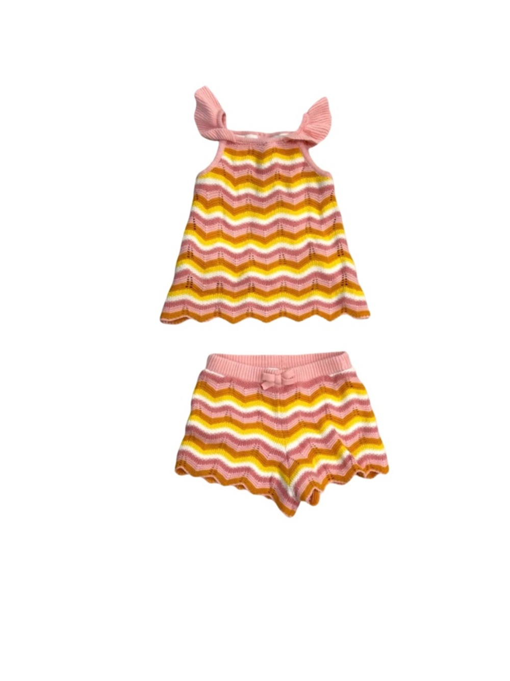 Haute Hippie Kids Chevron Knit Top & Shorts Set Pink Mustard 3T